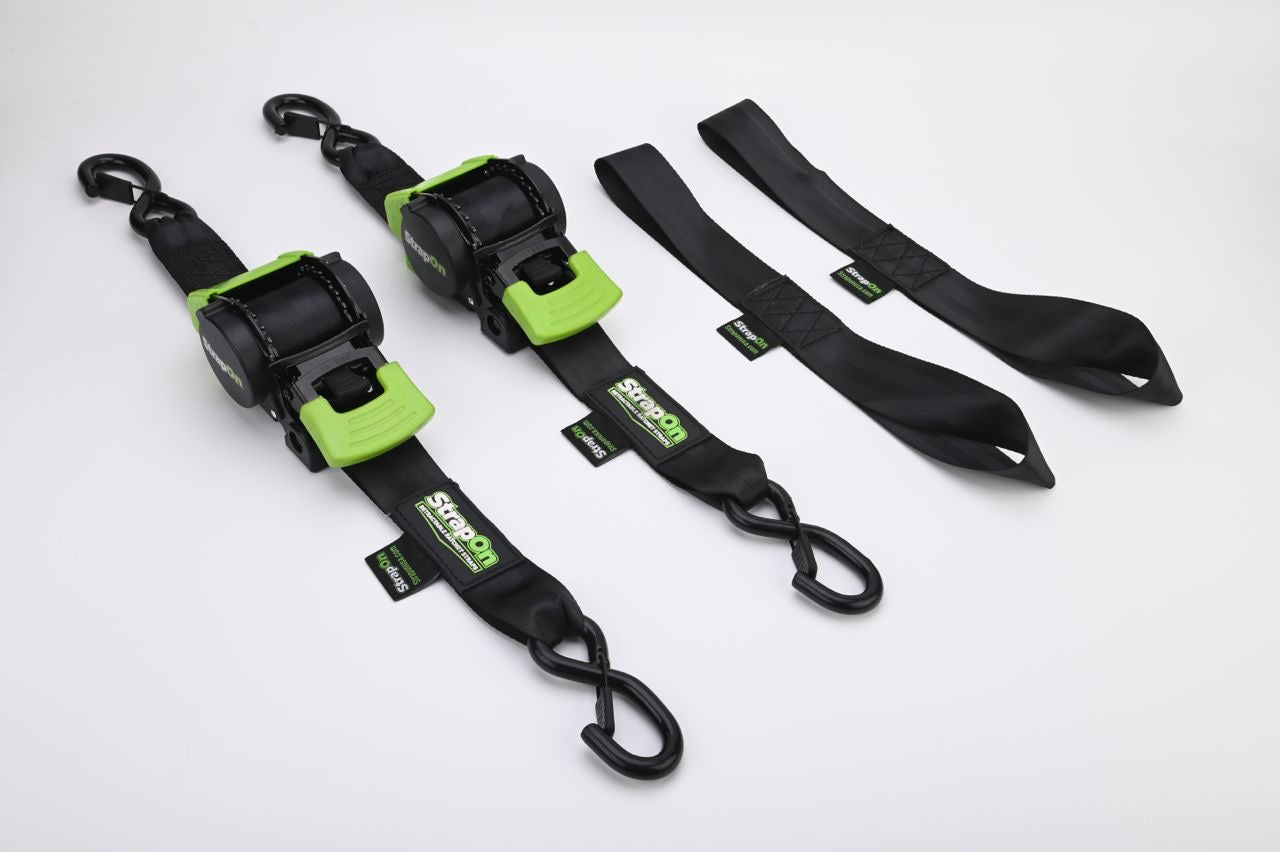 2" x 10' Retractable Ratchet Straps | 2-Pack with Storage Bucket